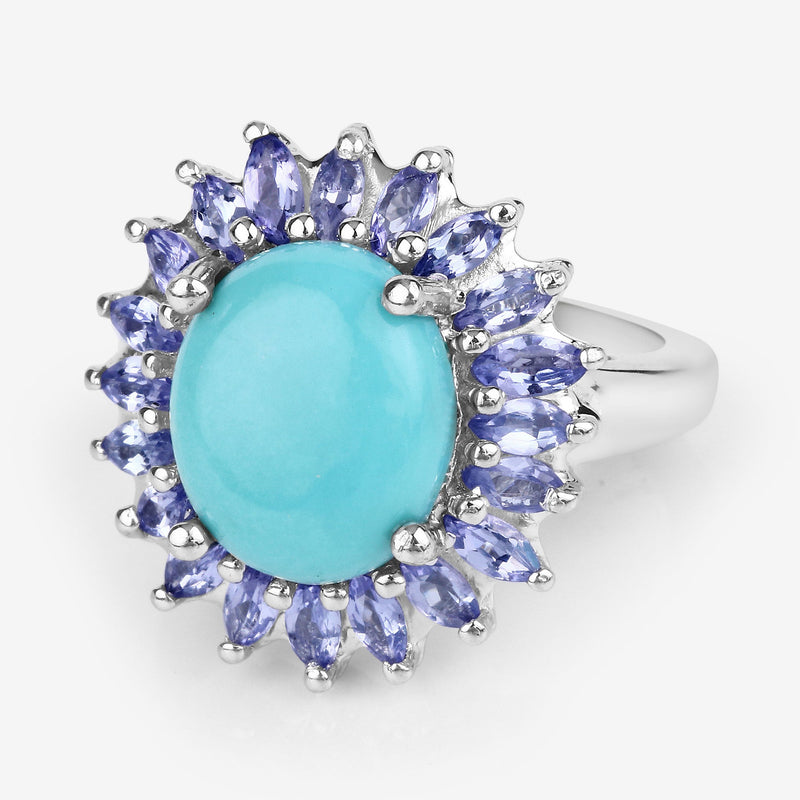 Bids.com 6.10 Carat Genuine Larimar and Tanzanite .925 Sterling Silver Ring Rings