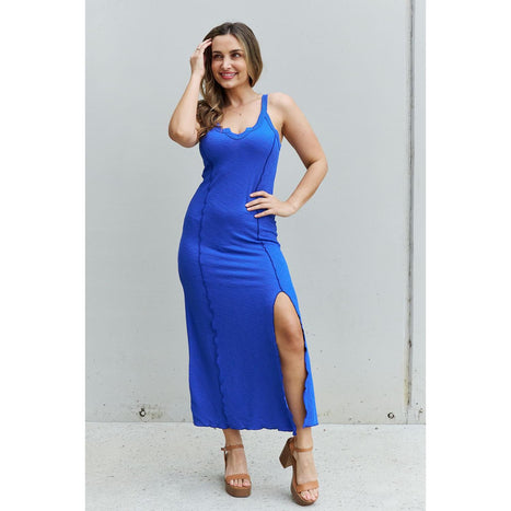 Culture Code Look At Me Notch Neck Maxi Dress with Slit in Cobalt Blue