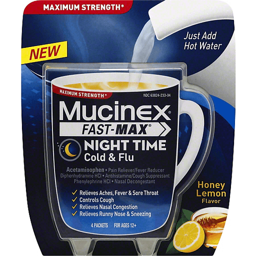 Mucinex Mucinex Fast-Max Cold & Flu, Night Time, Maximum Strength, Packets, Honey Lemon Flavor Health & Beauty Black