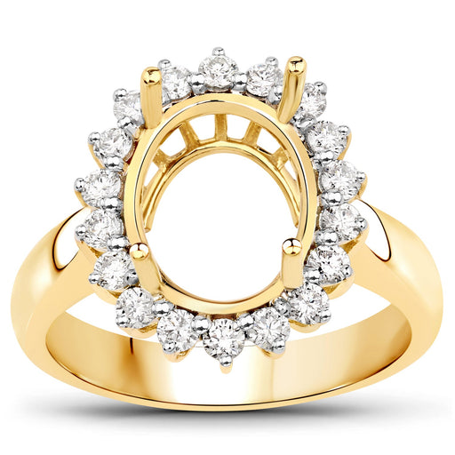 Bids.com 0.54 Carat Genuine White Diamond 14K Yellow Gold Semi Mount Ring - holds 11x9mm Oval Gemstone Rings