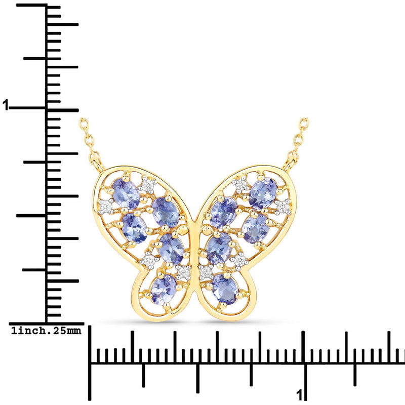 Bids.com 1.86 Carat Genuine Tanzanite and White Zircon .925 Sterling Silver Necklace Necklaces
