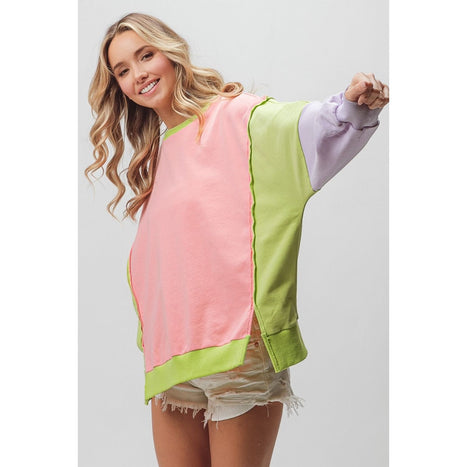 BiBi Washed Color Block Sweatshirt