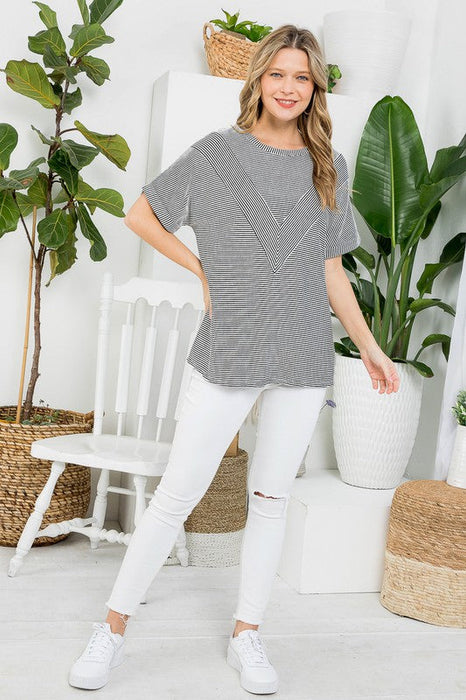 Plus Two Tone Rib Stripe Basic Top