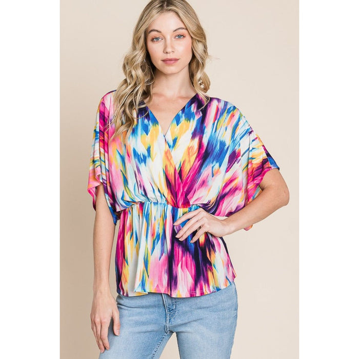 BOMBOM Printed Surplice Peplum Blouse