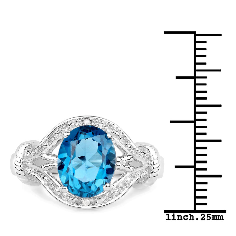 Bids.com 3.26 Carat Genuine London Blue Topaz & White Diamond .925 Sterling Silver Ring Rings