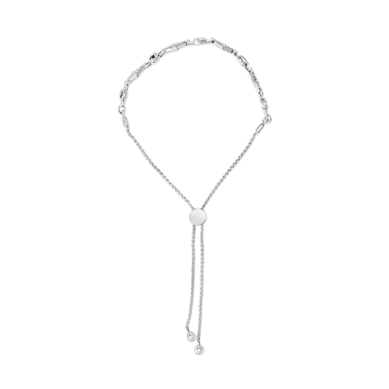 Bids.com .925 Sterling Silver 1/2 Cttw Diamond Alternating Circle and Kite Link Adjustable Bolo Bracelet (I-J Color, I3 Clarity) - 4" to 10" Inches Bracelets