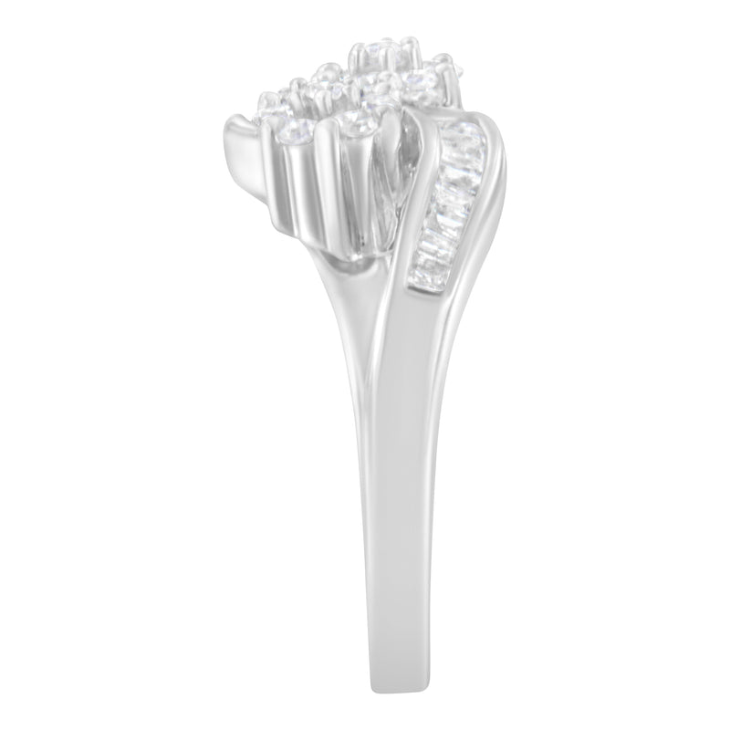 Bids.com 14K White Gold Round and Baguette Diamond Bypass Ring (1/2 cttw, H-I Color, I1-I2 Clarity) - Ring Size 6 Rings