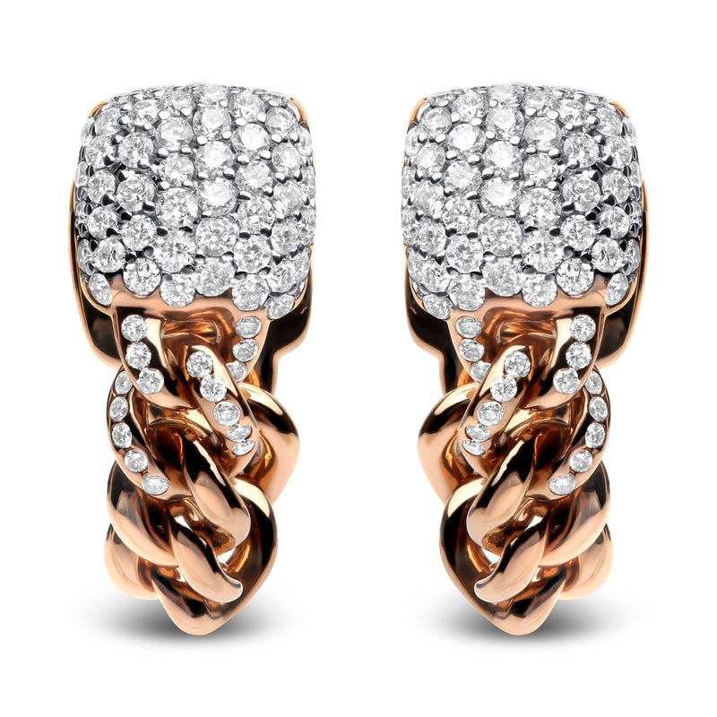 Bids.com 18K Rose Gold 3/4 Cttw Round Diamond Pave Cuban Chain Huggie Earrings (G-H Color, SI1-SI2 Clarity) Earrings