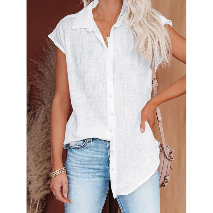 Button Up Cap Sleeve Shirt