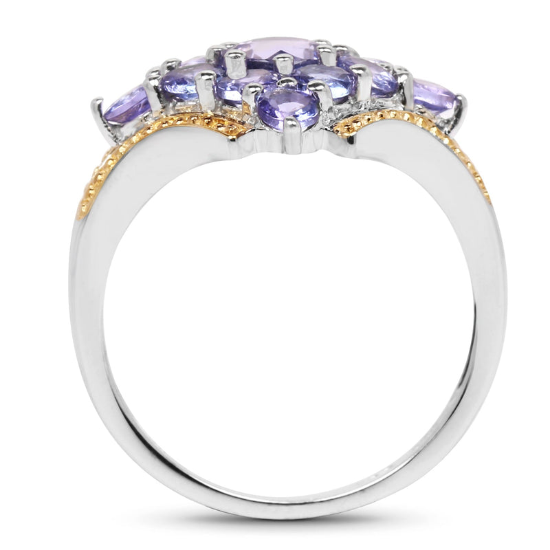 Bids.com Two Tone Plated 1.67 Carat Genuine Tanzanite .925 Sterling Silver Ring Rings