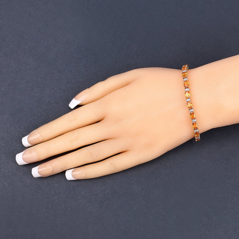 Bids.com 12.33 Carat Genuine Orange Sapphire and White Diamond 14K Yellow Gold Bracelet Bracelets