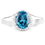 Bids.com 2.13 Carat Genuine London Blue Topaz and White Topaz .925 Sterling Silver Ring Rings