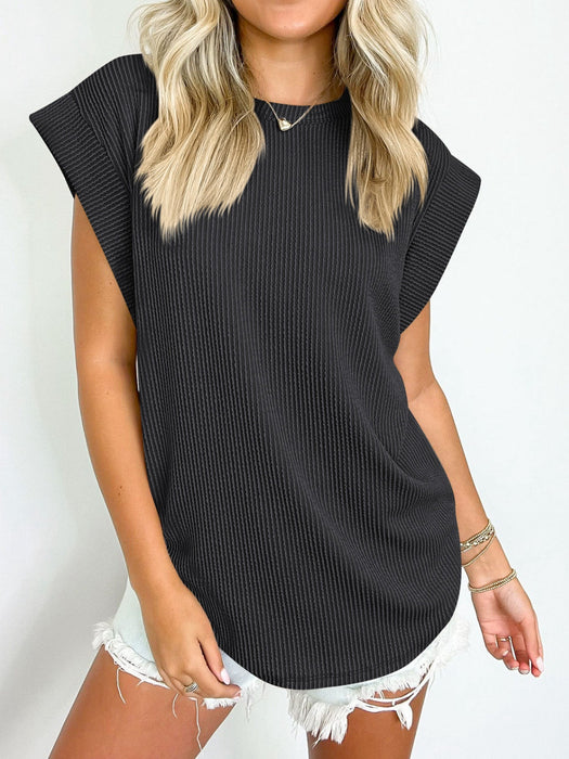 Textured Round Neck Cap Sleeve Blouse