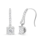 Bids.com 14K White 1/2 Cttw Round Diamond Halo Dangle Hook Earring - (H-I Color, SI2-I1 Clarity) Earrings
