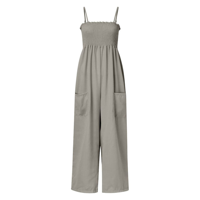 Smocked Spaghetti Strap Wide Leg Jumpsuit