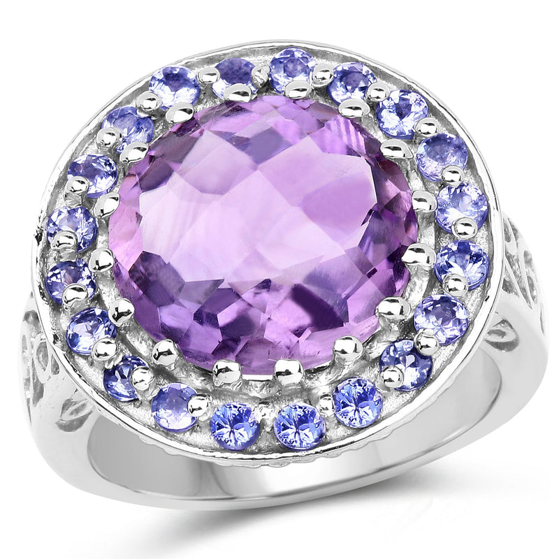 Bids.com 5.95 Carat Genuine Amethyst and Tanzanite .925 Sterling Silver Ring Rings