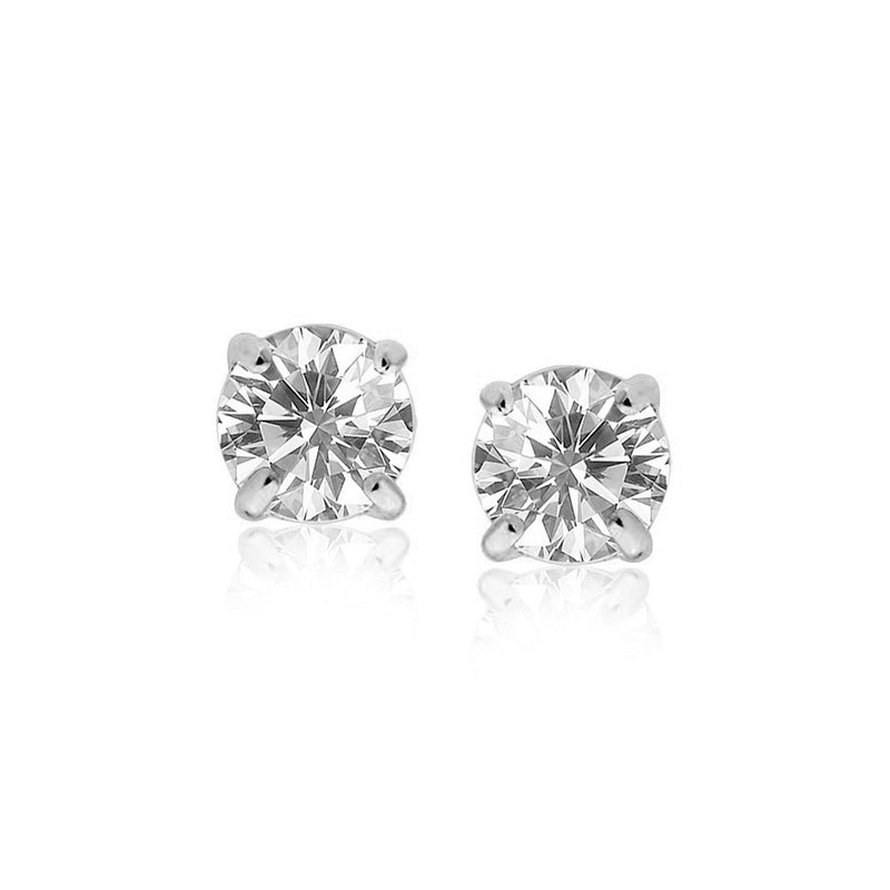 Bids.com Sterling Silver Stud Earrings with White Hue Faceted Cubic Zirconia Earrings