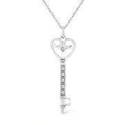 Bids.com .925 Sterling Silver Pave and Bezel-Set Diamond Accent Key 18" Heart and Lock Pendant Necklace (K-L Color, I1-I2 Clarity) Necklaces