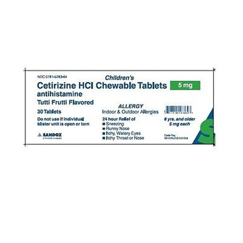 Sandoz Sandoz Cetirizine Hcl 5 Mg Hydrochloride Chewable Medicine & Drugs