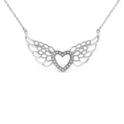 Bids.com .925 Sterling Silver Pave-Set Diamond Accent Fairy Wing 18" Heart Pendant Necklace (I-J Color, I1-I2 Clarity) Necklaces