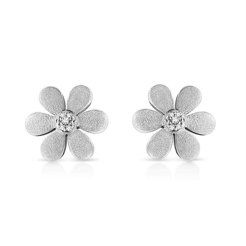 Bids.com Matte Finished .925 Sterling Silver Diamond Accent Flower Hoop Stud Earring (I-J Color, I1-I2 Clarity) Earrings