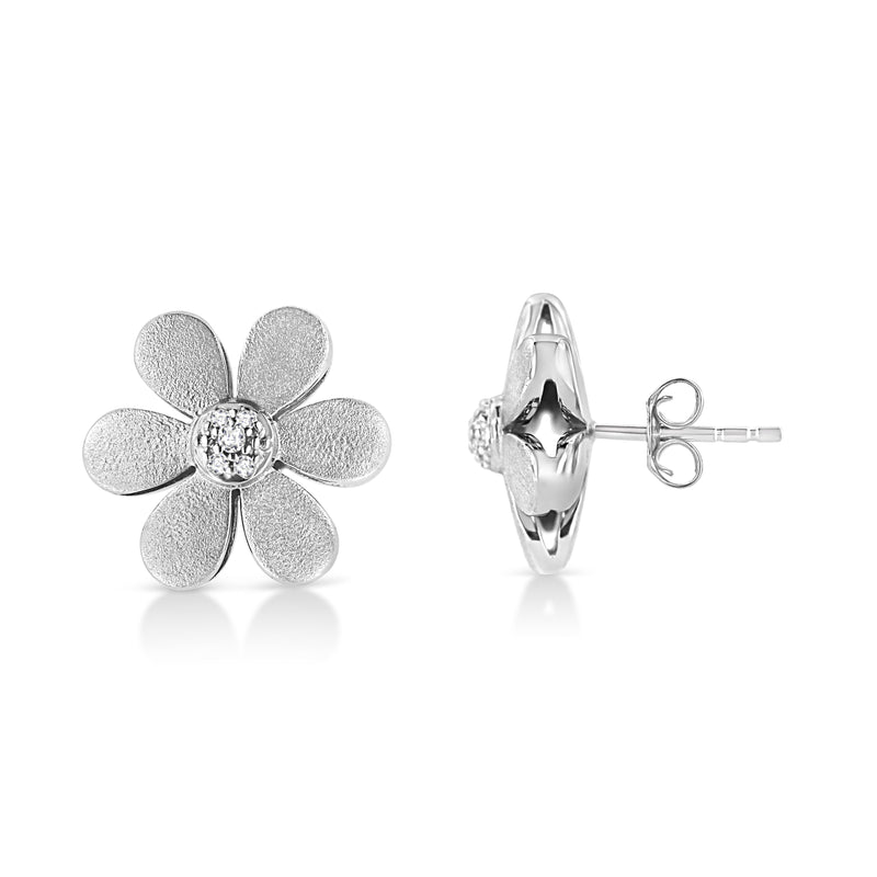 Bids.com Matte Finished .925 Sterling Silver Diamond Accent Flower Hoop Stud Earring (I-J Color, I1-I2 Clarity) Earrings
