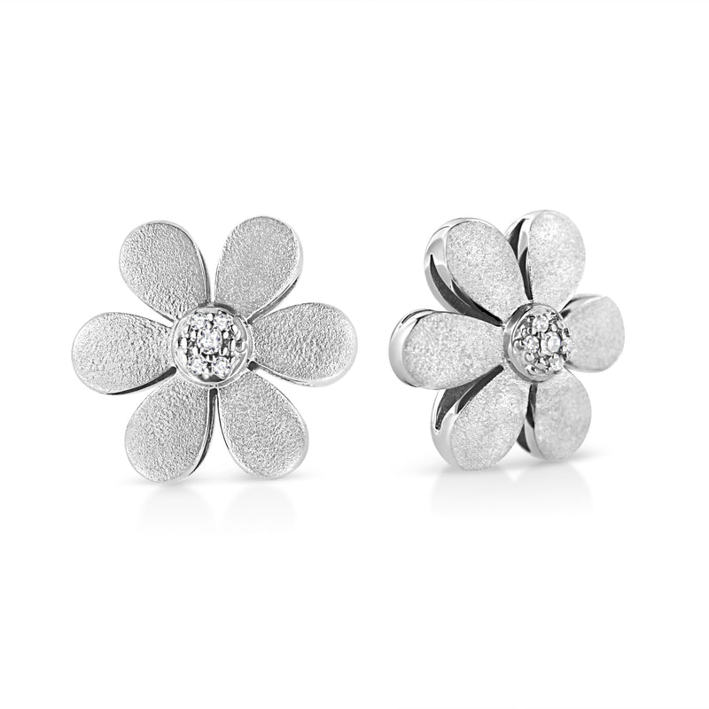 Bids.com Matte Finished .925 Sterling Silver Diamond Accent Flower Hoop Stud Earring (I-J Color, I1-I2 Clarity) Earrings