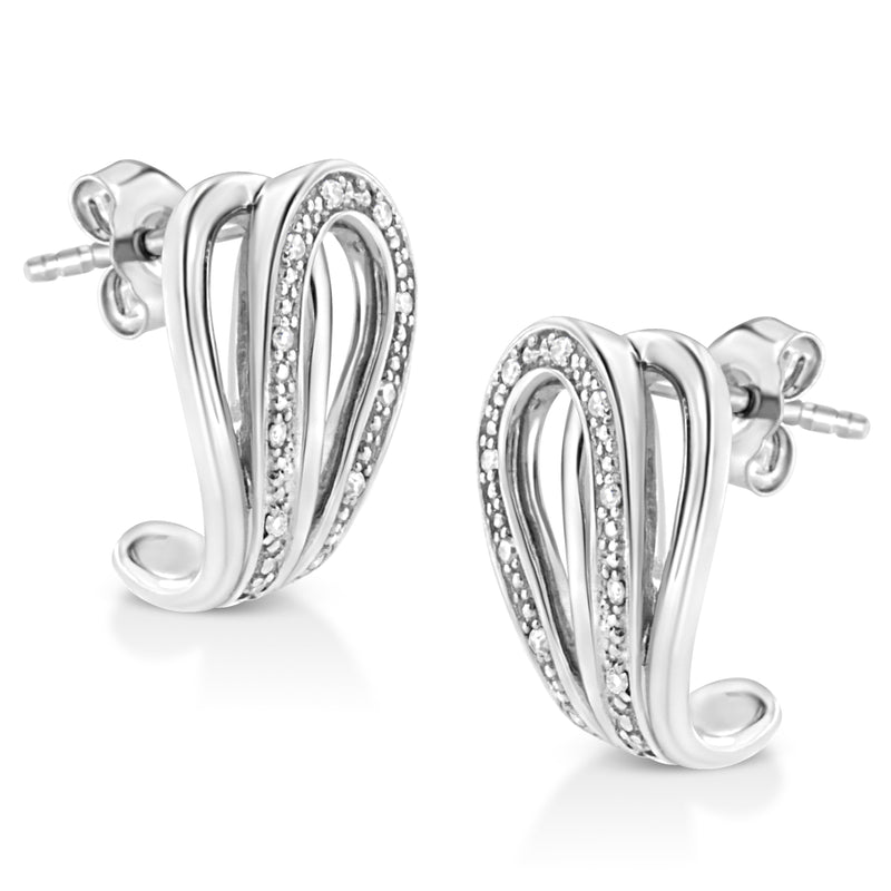 Bids.com .925 Sterling Silver Pave-Set Diamond Accent Horseshoe Hoop Earring (I-J Color, I1-I2 Clarity) Earrings