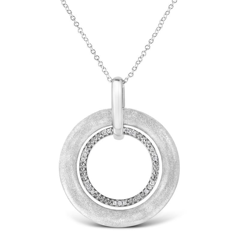 Bids.com .925 Sterling Silver Prong-Set Diamond Accent Satin Finished Double Circle 18" Pendant Necklace (I-J Color, I1-I2 Clarity) Necklaces