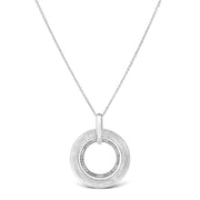 Bids.com .925 Sterling Silver Prong-Set Diamond Accent Satin Finished Double Circle 18" Pendant Necklace (I-J Color, I1-I2 Clarity) Necklaces