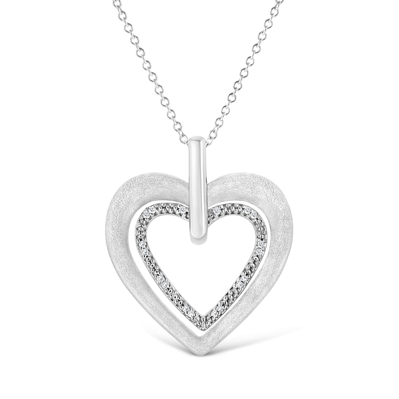 Bids.com .925 Sterling Silver Prong-Set Diamond Accent Double Heart 18" Pendant Necklace (I-J Color, I1-I2 Clarity) Necklaces
