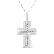 Bids.com .925 Sterling Silver Prong-Set Diamond Accent Bold Cross 18" Pendant Necklace (I-J Color, I1-I2 Clarity) Necklaces