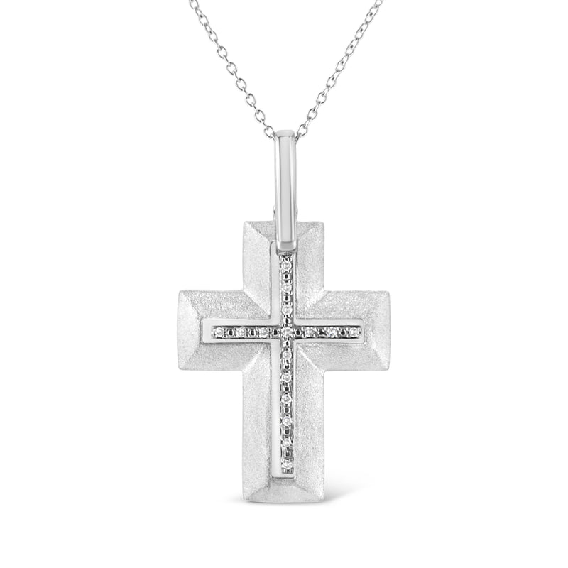 Bids.com .925 Sterling Silver Prong-Set Diamond Accent Bold Cross 18" Pendant Necklace (I-J Color, I1-I2 Clarity) Necklaces