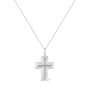 Bids.com .925 Sterling Silver Prong-Set Diamond Accent Bold Cross 18" Pendant Necklace (I-J Color, I1-I2 Clarity) Necklaces
