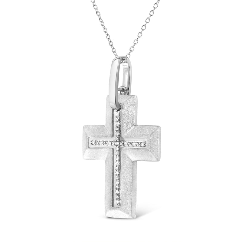 Bids.com .925 Sterling Silver Prong-Set Diamond Accent Bold Cross 18" Pendant Necklace (I-J Color, I1-I2 Clarity) Necklaces