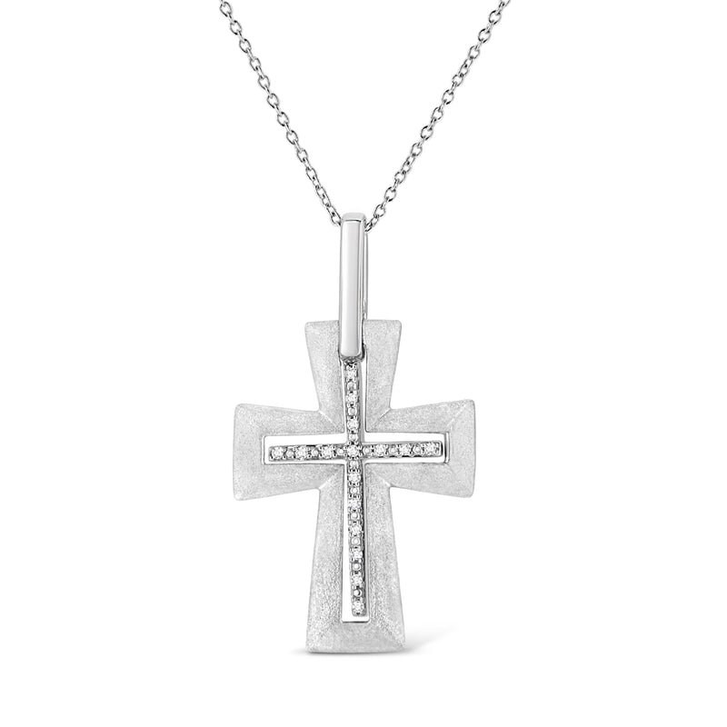 Bids.com .925 Sterling Silver Prong-Set Diamond Accent Cross 18" Pendant Necklace (I-J Color, I1-I2 Clarity) Necklaces