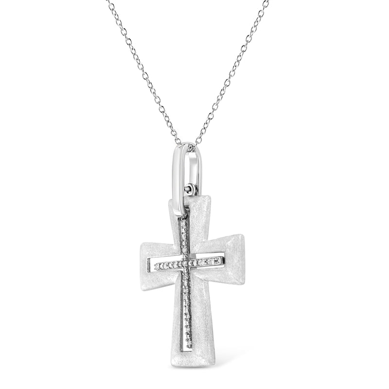 Bids.com .925 Sterling Silver Prong-Set Diamond Accent Cross 18" Pendant Necklace (I-J Color, I1-I2 Clarity) Necklaces