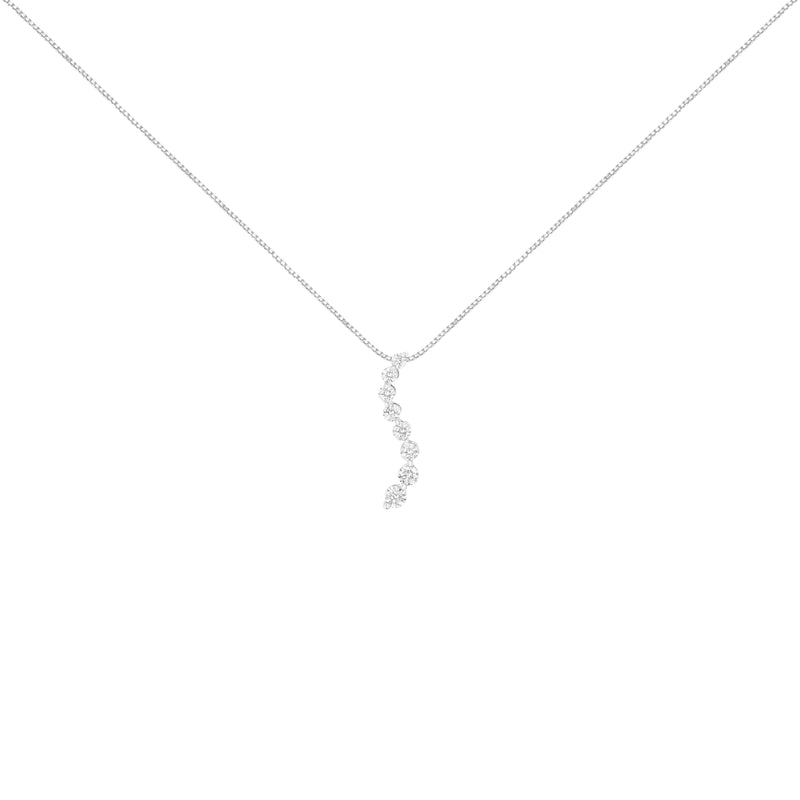 Bids.com AGS Certified 14k White Gold 3.0 Cttw Baguette and Brilliant Round-Cut Diamond Journey 18" Pendant Necklace (K-L Color, I1-I2 Clarity) Necklaces