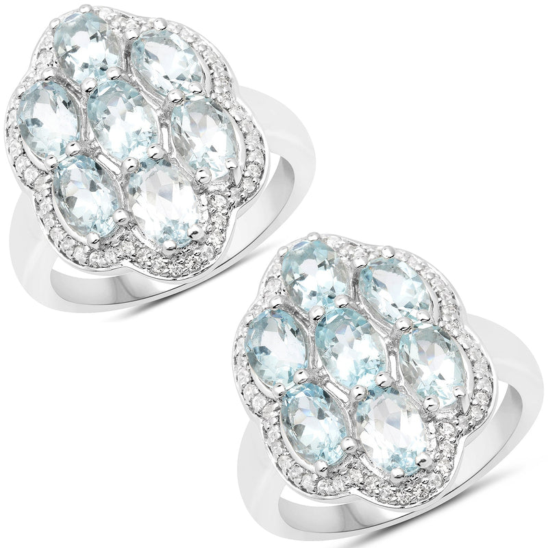 Bids.com 3.09 Carat Genuine Aquamarine and White Zircon .925 Sterling Silver Ring Rings