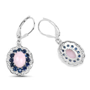 Bids.com 4.00 Carat Genuine Opal Pink, Blue Sapphire and White Topaz .925 Sterling Silver Earrings Earrings