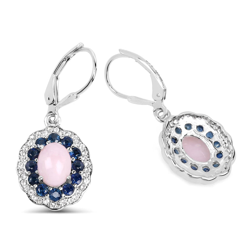 Bids.com 4.00 Carat Genuine Opal Pink, Blue Sapphire and White Topaz .925 Sterling Silver Earrings Earrings
