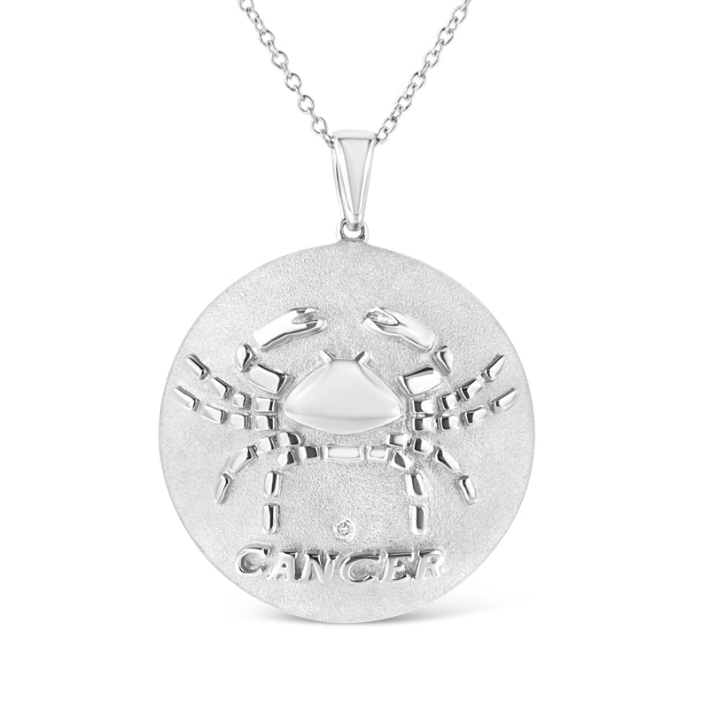 Bids.com .925 Sterling Silver Diamond Accent Cancer Zodiac Design 18" Pendant Necklace Medallion (K-L Color, I1-I2 Clarity) Necklaces