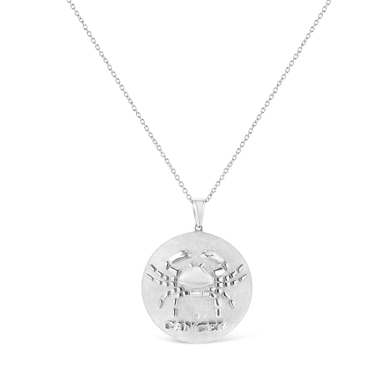 Bids.com .925 Sterling Silver Diamond Accent Cancer Zodiac Design 18" Pendant Necklace Medallion (K-L Color, I1-I2 Clarity) Necklaces