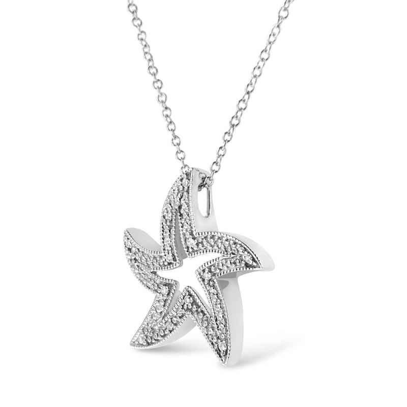 Bids.com .925 Sterling Silver Prong-Set Diamond Accent Starfish 18" Pendant Necklace (I-J Color, I1-I2 Clarity) Necklaces