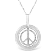 Bids.com Matte Finish .925 Sterling Silver Diamond Accent Dancing Peace Sign 18" Pendant Necklace (I-J Color, I1-I2 Clarity) Necklaces