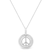 Bids.com Matte Finish .925 Sterling Silver Diamond Accent Dancing Peace Sign 18" Pendant Necklace (I-J Color, I1-I2 Clarity) Necklaces
