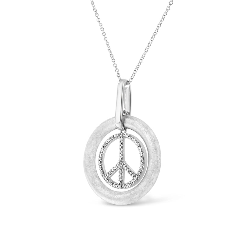 Bids.com Matte Finish .925 Sterling Silver Diamond Accent Dancing Peace Sign 18" Pendant Necklace (I-J Color, I1-I2 Clarity) Necklaces
