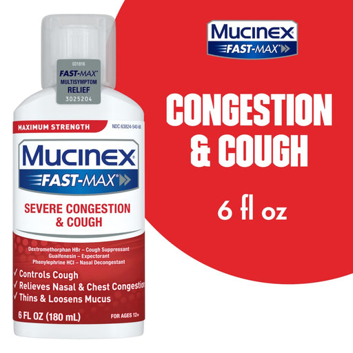 Mucinex Mucinex Fast-Max Maximum Strength Severe Congestion & Cough Liquid, For Ages 12+, 6 Fl Oz Health & Beauty