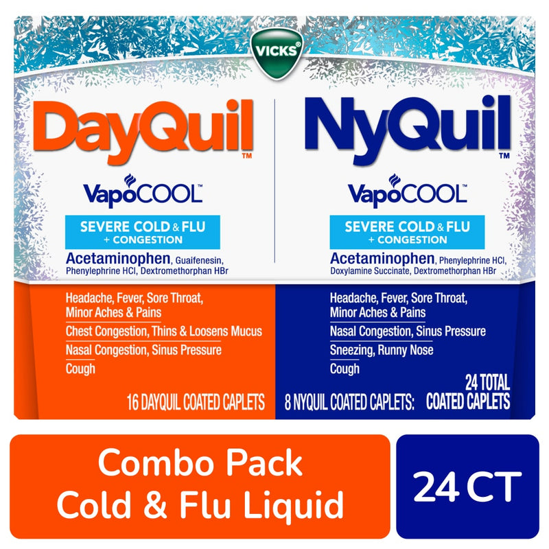 Vicks Vicks Dayquil  &  Nyquil Vapocol Cool & Flu Combo Pk Dayquil 16 Caplets Nyquil 8 Caplets Health & Beauty White Smoke
