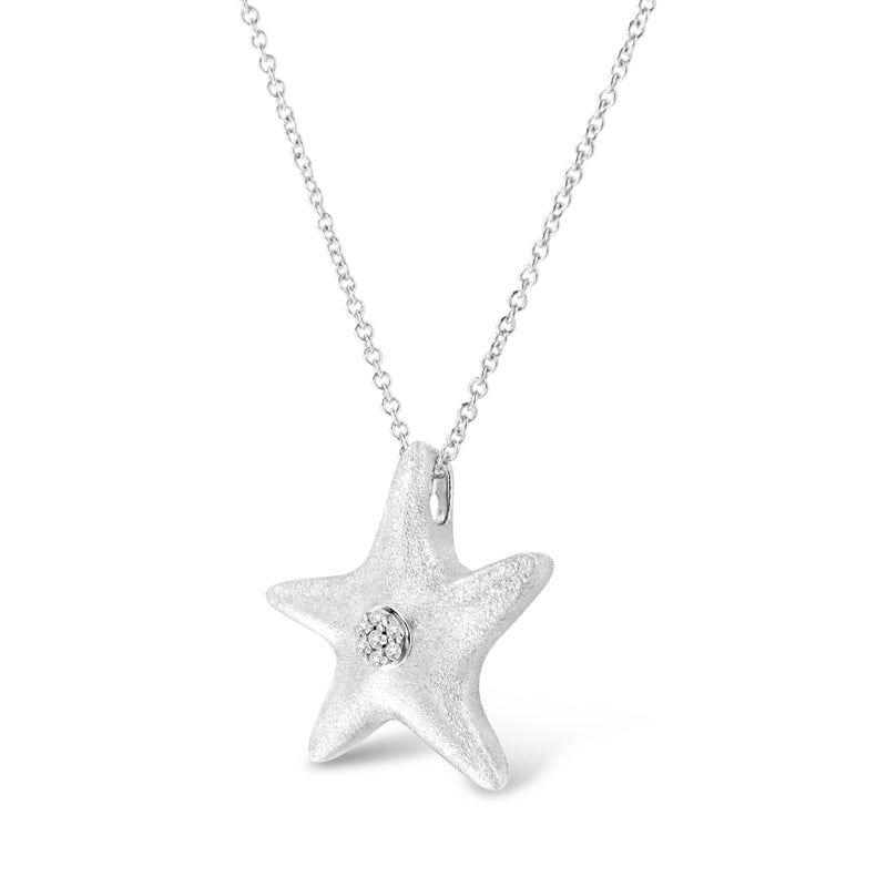 Bids.com .925 Sterling Silver Prong-Set Diamond Accent Starfish Pendant Necklace (I-J Color, I1-I2 Clarity) - Size 18" Necklaces
